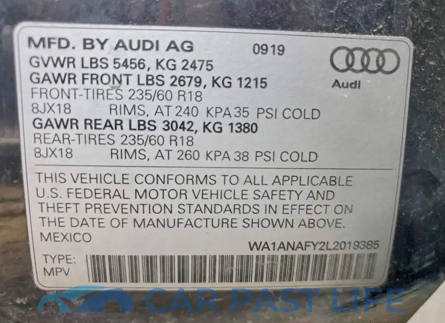 WA1ANAFY2L2019385# 13