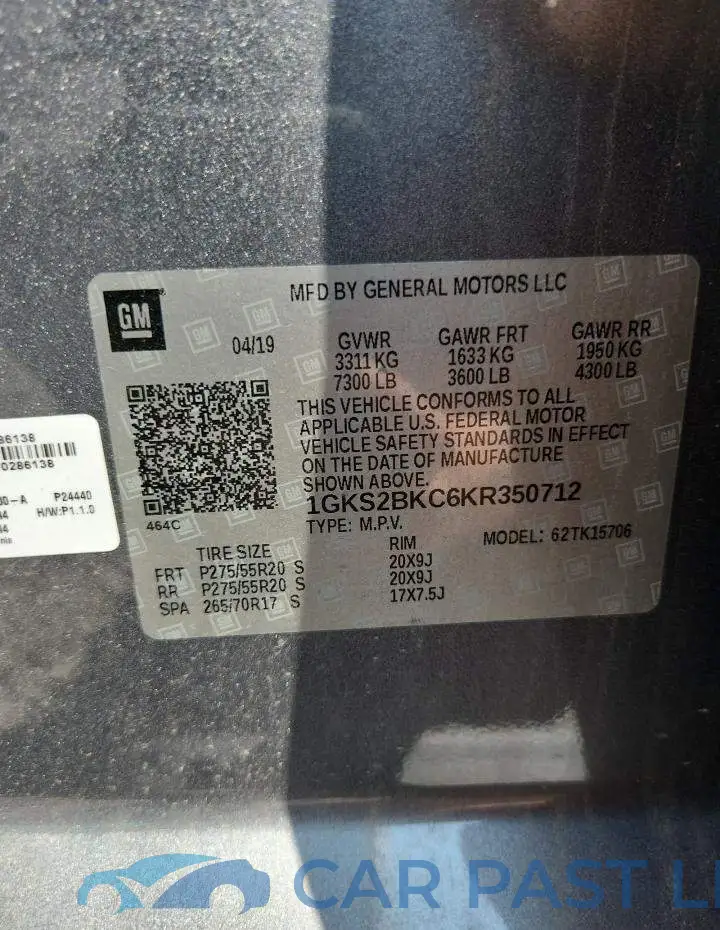 1GKS2BKC6KR350712# 13
