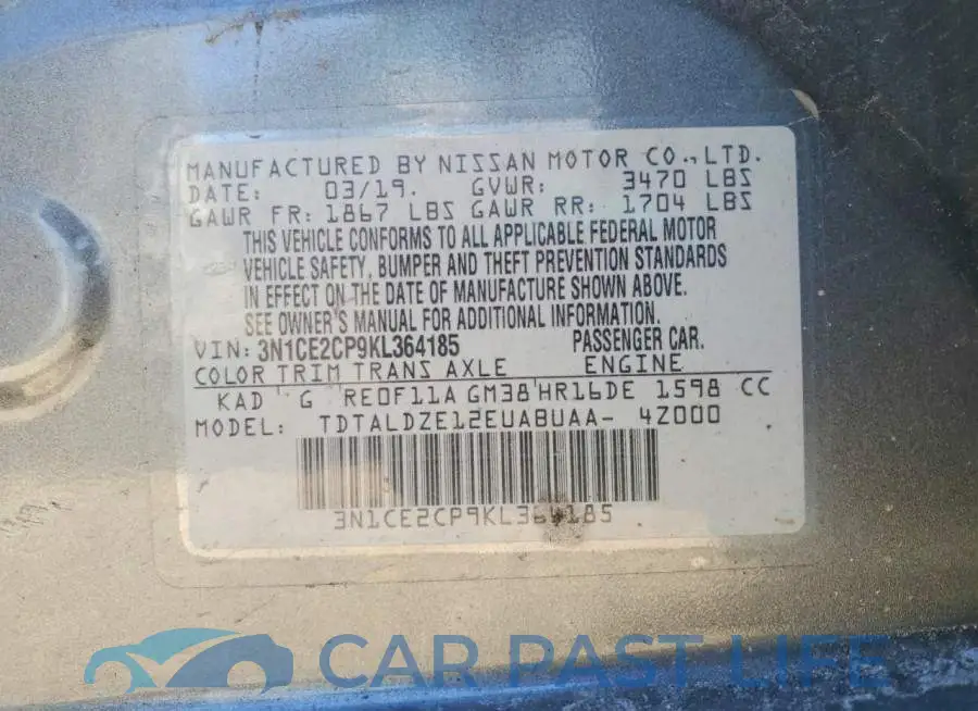 3N1CE2CP9KL364185# 12