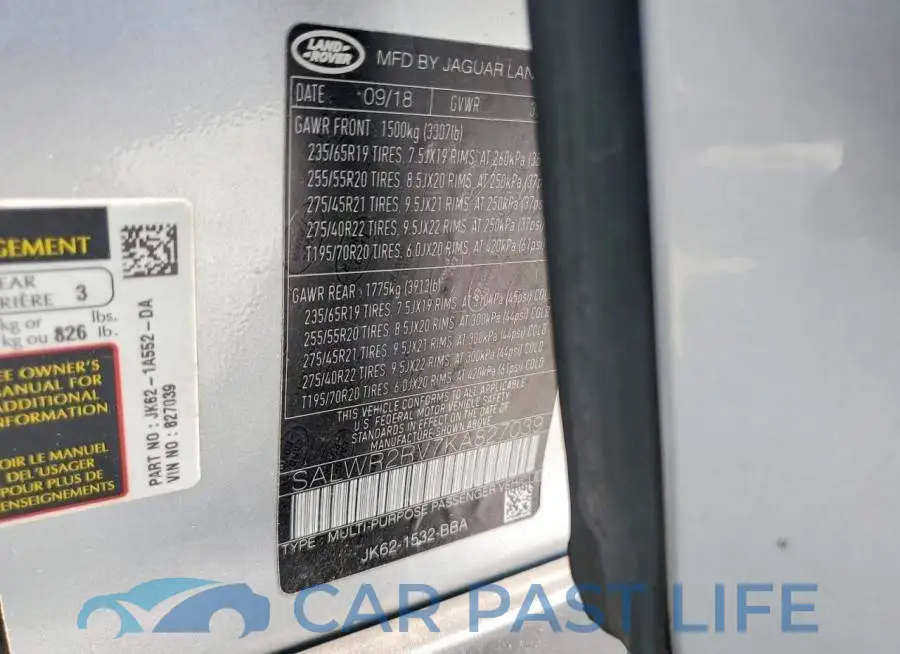 SALWR2RV7KA827039# 13