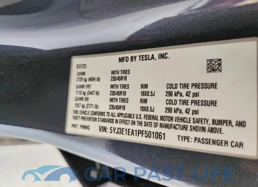 5YJ3E1EA1PF501061# 12