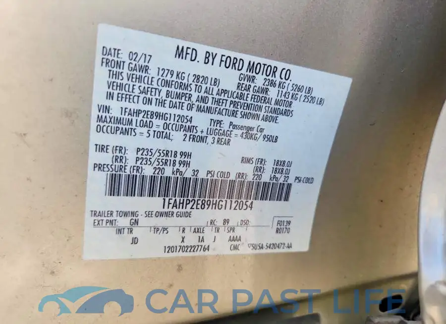 1FAHP2E89HG112054# 12