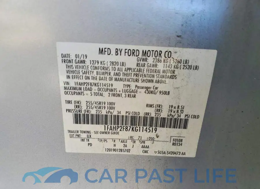 1FAHP2F87KG114519# 12