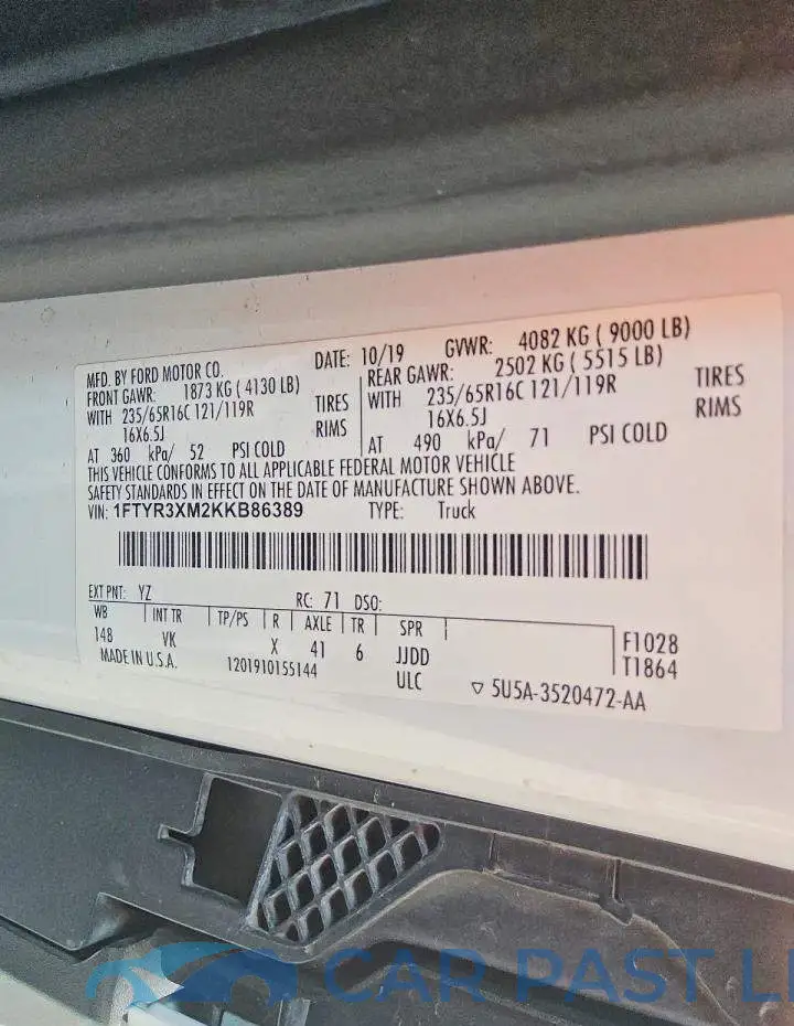 1FTYR3XM2KKB86389# 12