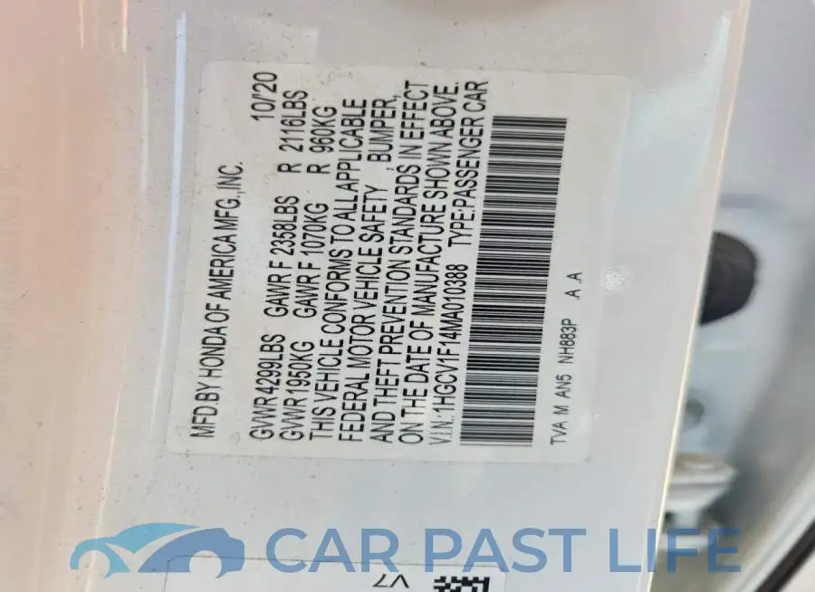 1HGCV1F14MA010388# 12
