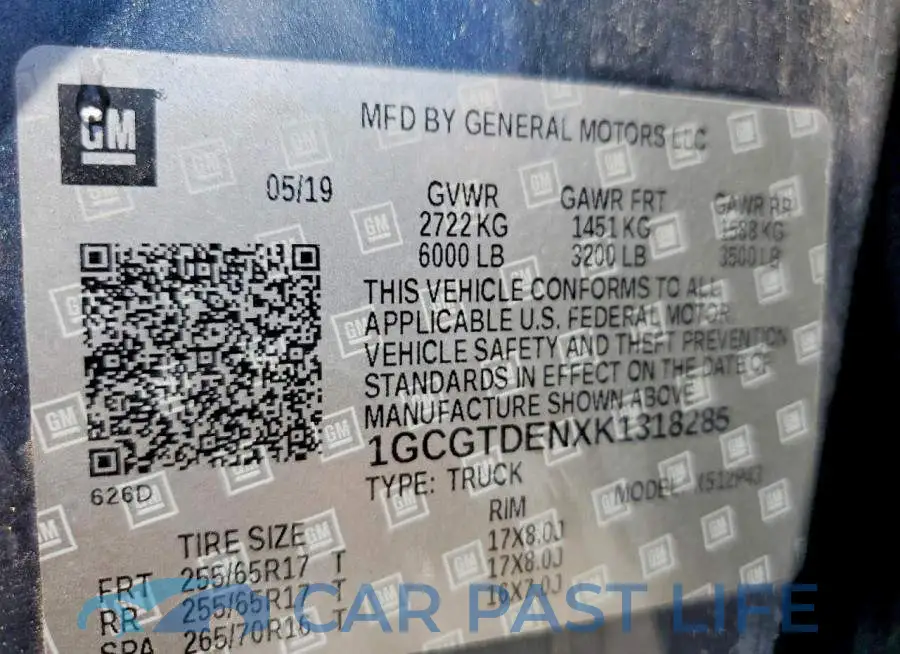 1GCGTDENXK1318285# 12
