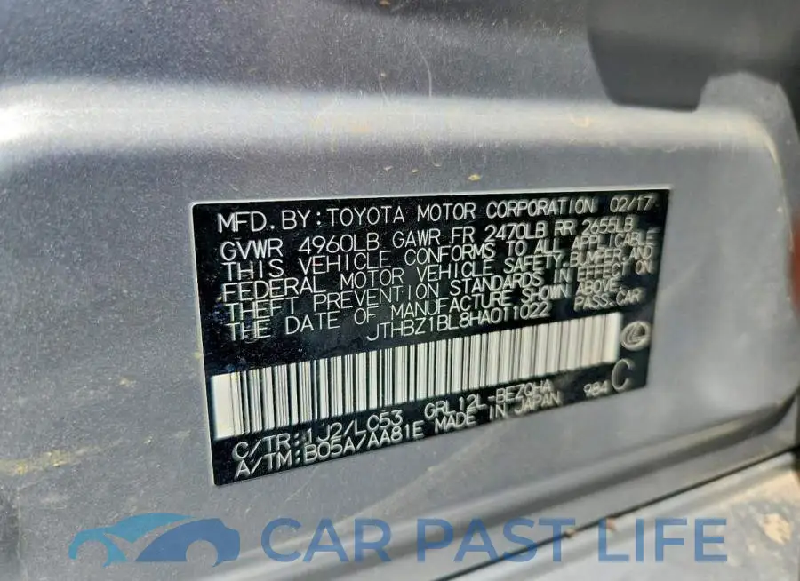 JTHBZ1BL8HA011022# 12