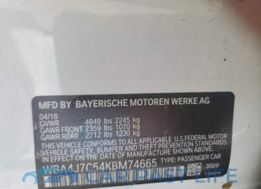WBA4J7C54KBM74665# 12