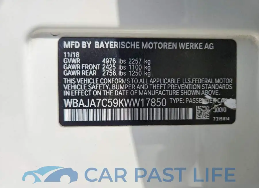 WBAJA7C59KWW17850# 12