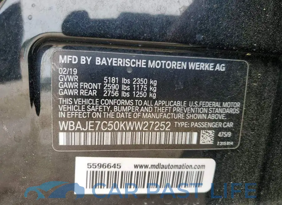 WBAJE7C50KWW27252# 12