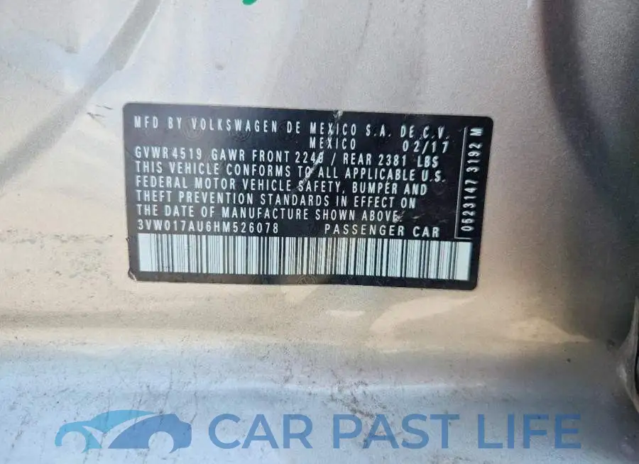 3VW017AU6HM526078# 12