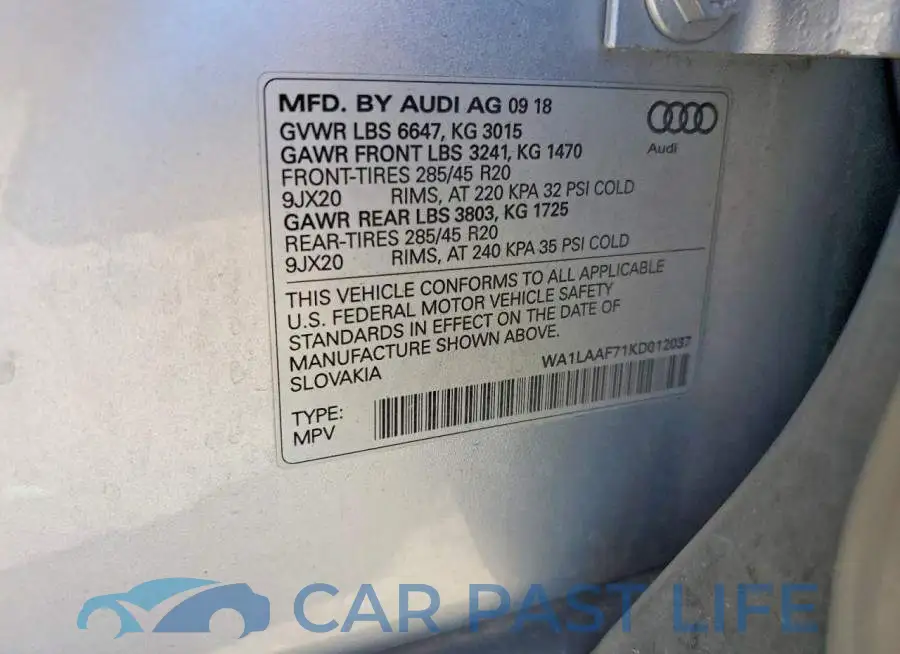 WA1LAAF71KD012037# 13