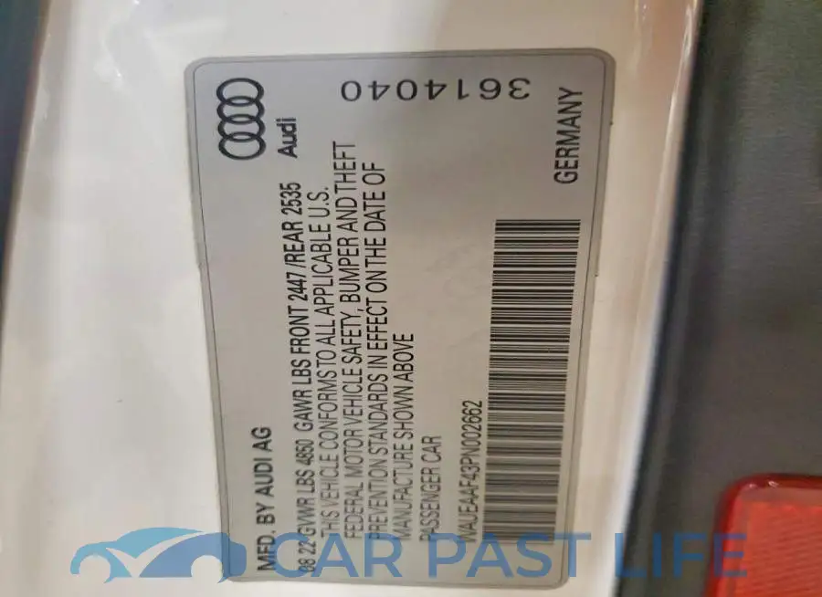 WAUEAAF43PN002662# 12