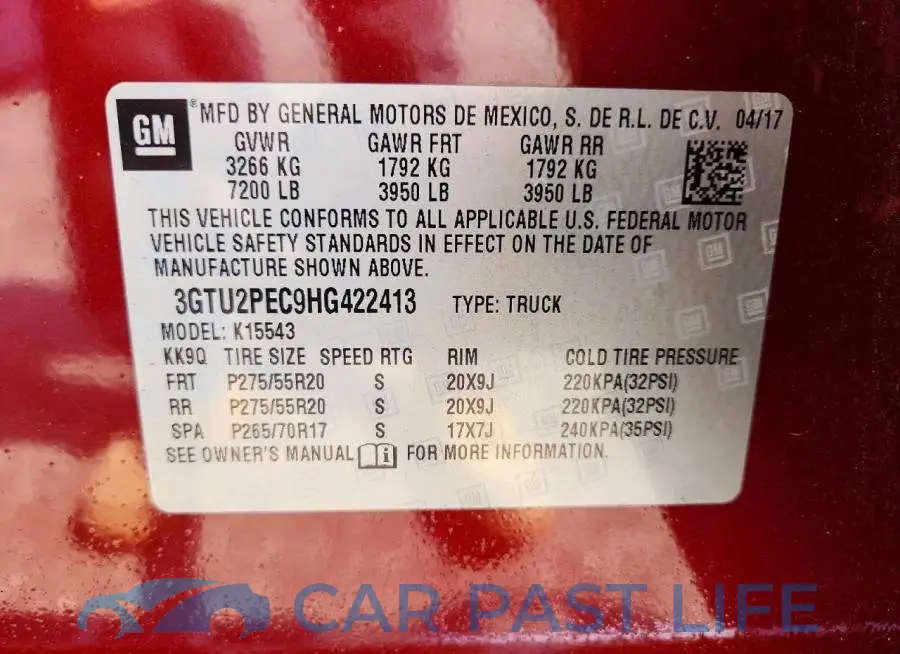 3GTU2PEC9HG422413# 12