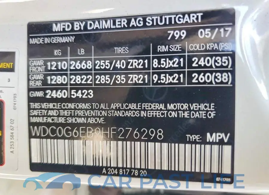 WDC0G6EB9HF276298# 13