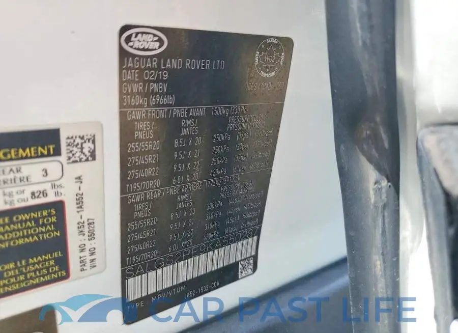 SALGS2RE9KA550287# 12