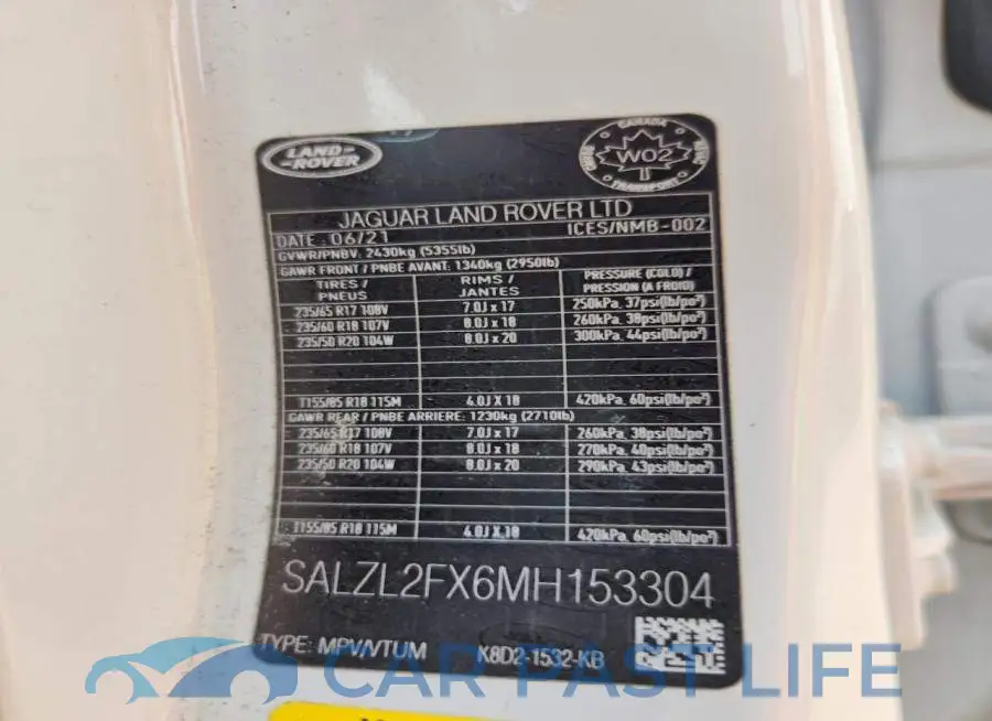 SALZL2FX6MH153304# 12