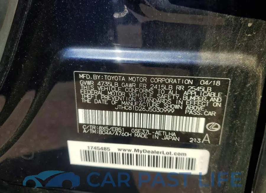 JTHC81D26J5030999# 12