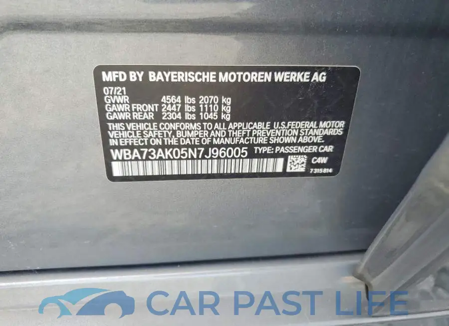 WBA73AK05N7J96005# 12