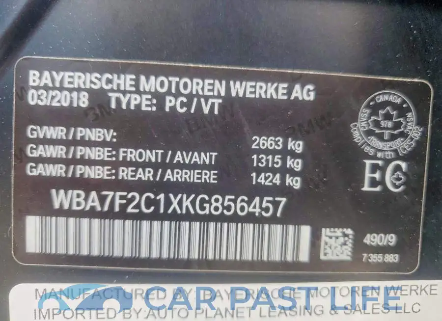 WBA7F2C1XKG856457# 12