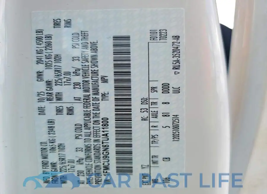 1FMCU9GN8TUA11800# 12