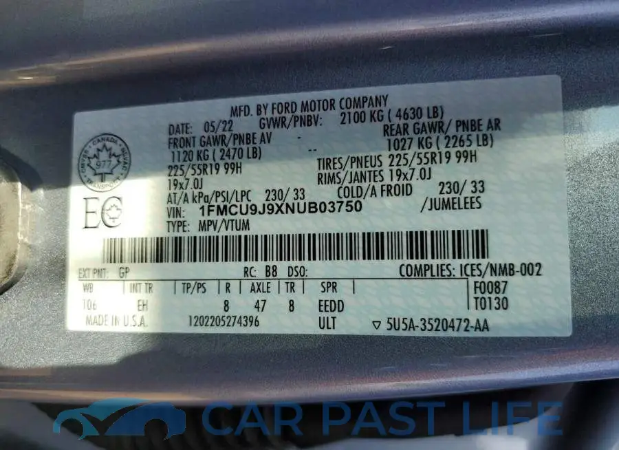 1FMCU9J9XNUB03750# 14