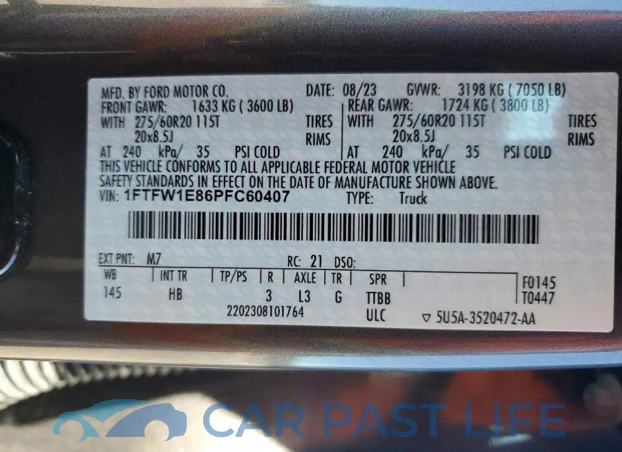 1FTFW1E86PFC60407# 13