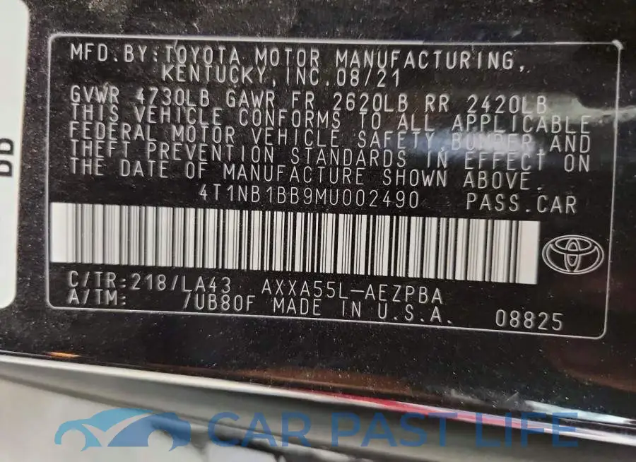4T1NB1BB9MU002490# 12