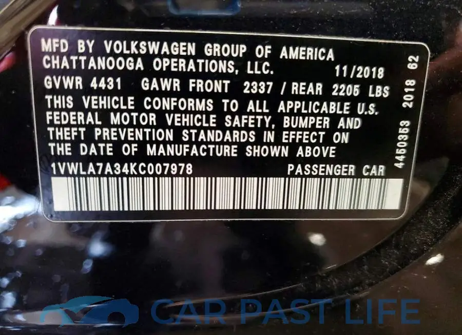 1VWLA7A34KC007978# 13
