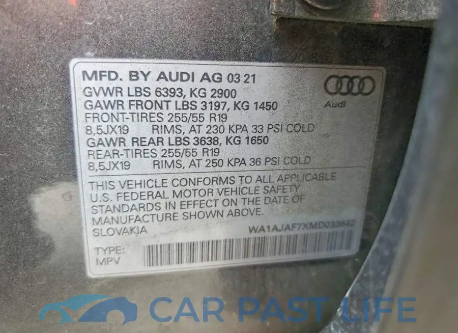 WA1AJAF7XMD033642# 13