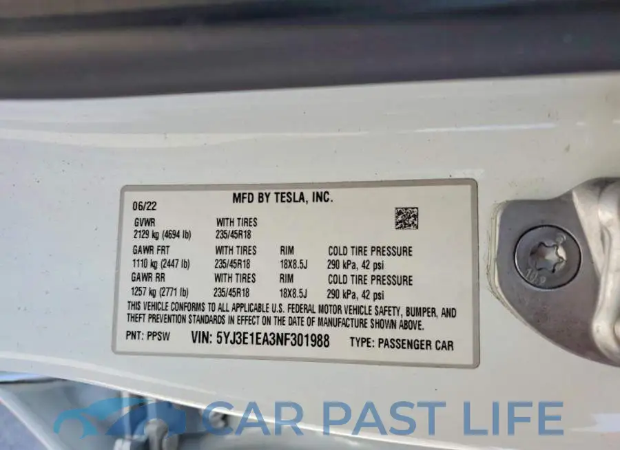 5YJ3E1EA3NF301988# 12