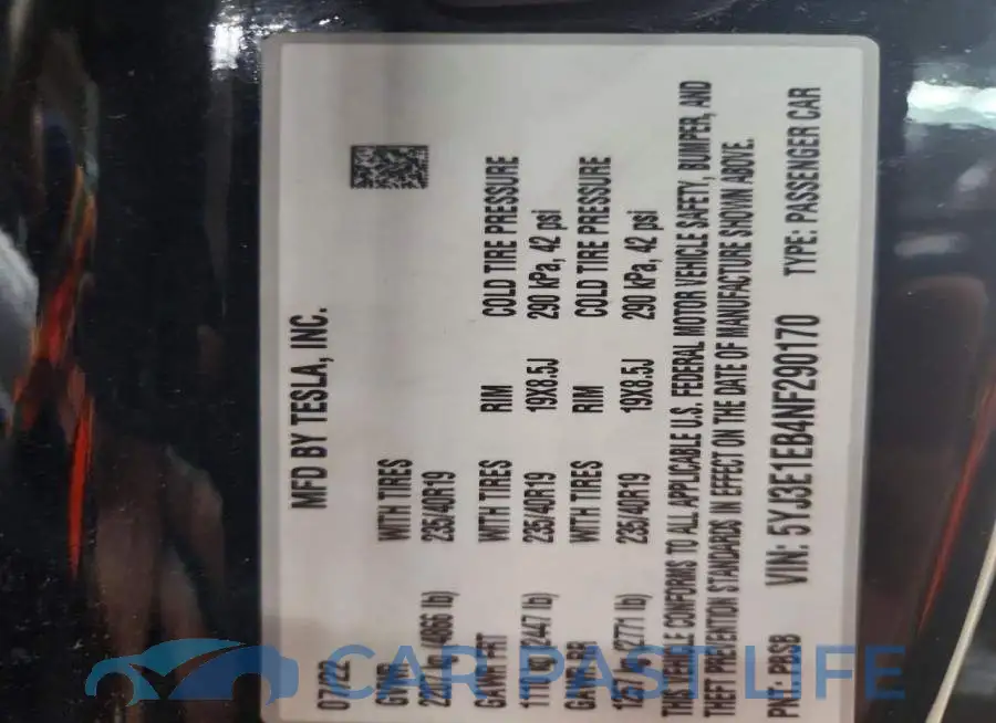5YJ3E1EB4NF290170# 12