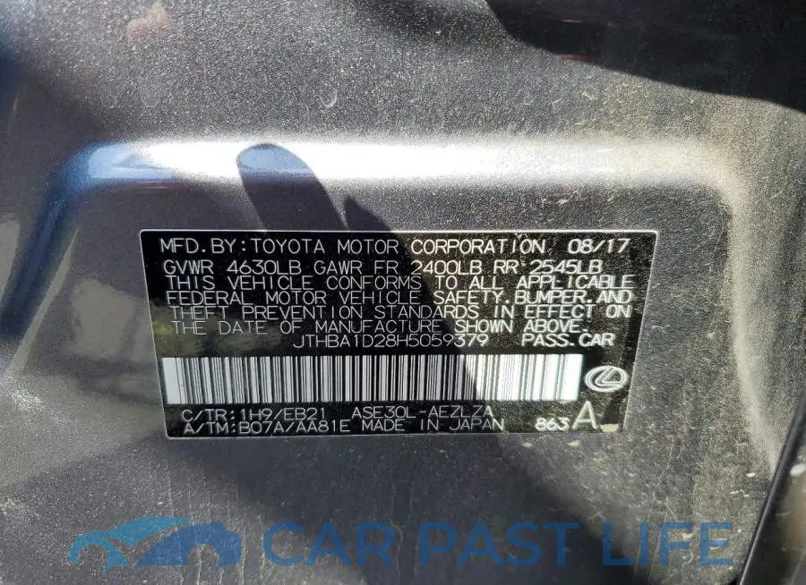 JTHBA1D28H5059379# 12