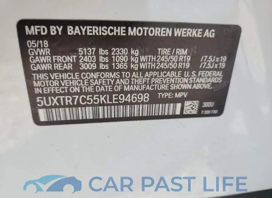 5UXTR7C55KLE94698# 14