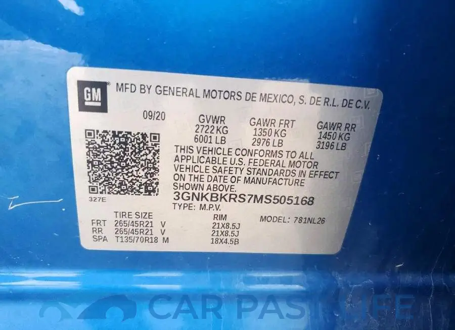 3GNKBKRS7MS505168# 13
