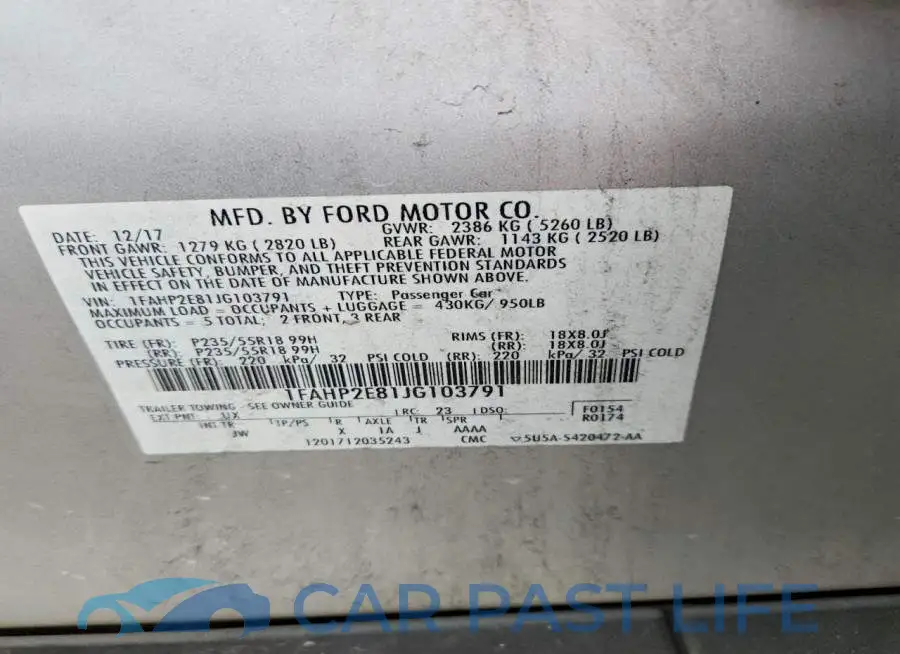 1FAHP2E81JG103791# 12