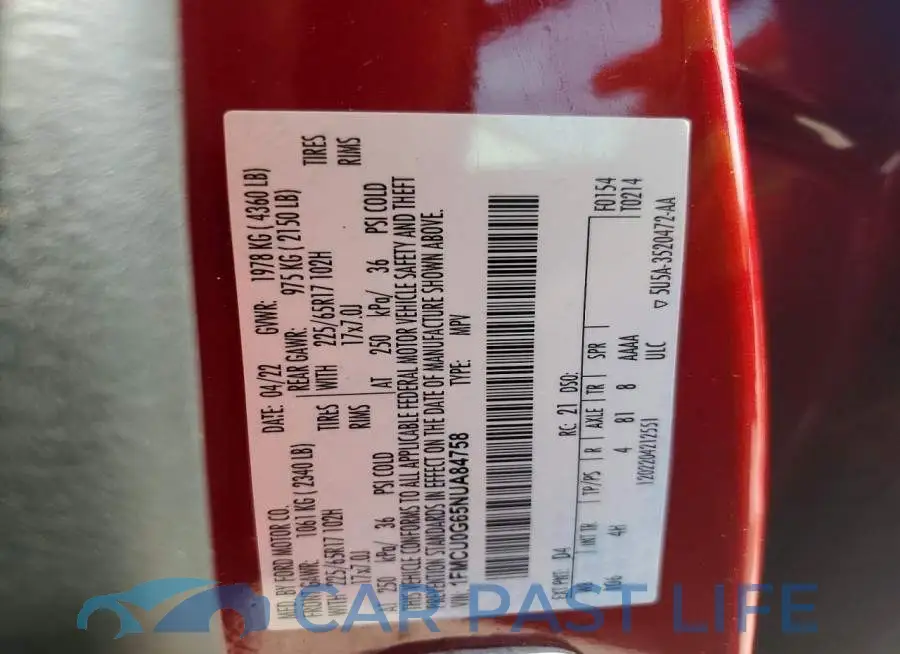 1FMCU0G65NUA84758# 12