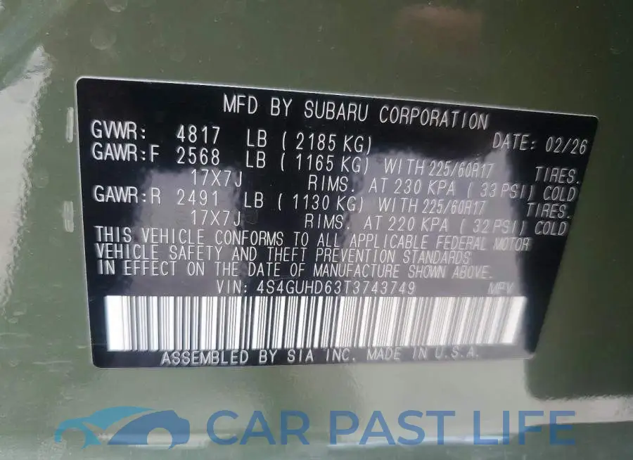 4S4GUHD63T3743749# 13