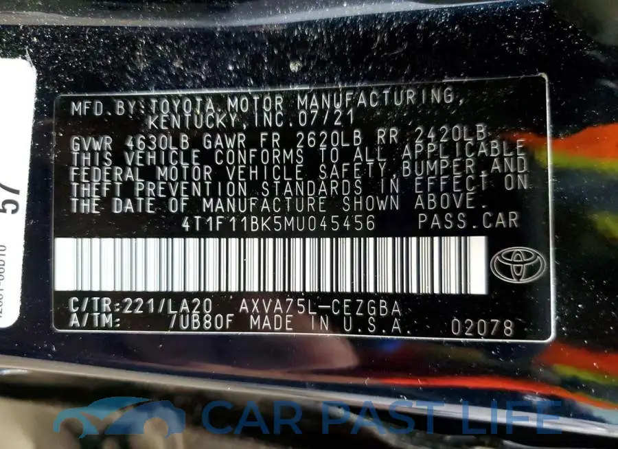 4T1F11BK5MU045456# 12