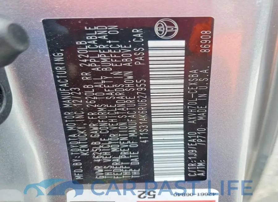 4T1S31AK6RU627955# 12