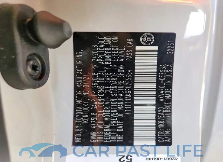 4T1T11AK6RU265684# 12