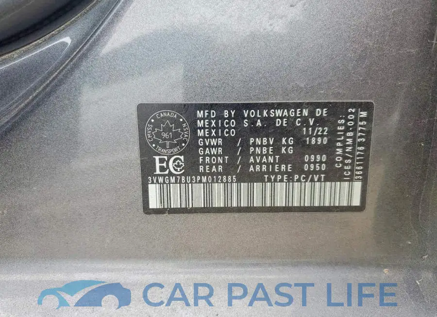 3VWGM7BU3PM012885# 12