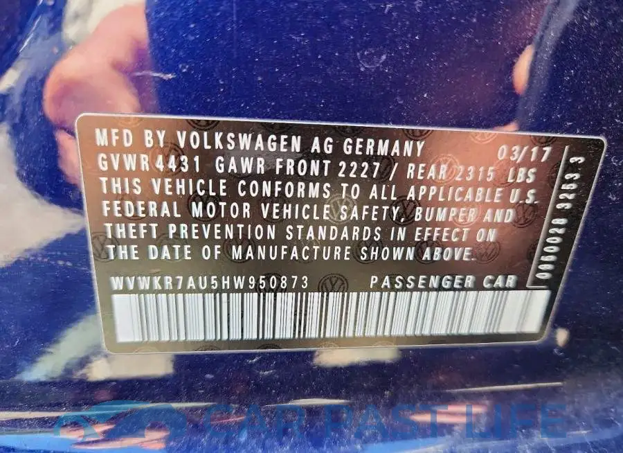 WVWKR7AU5HW950873# 12