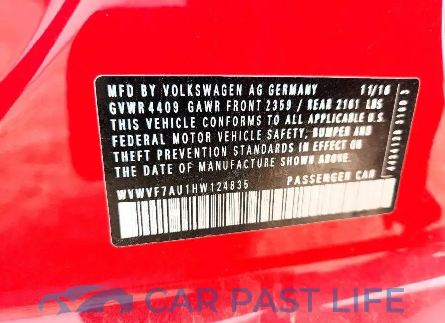 WVWVF7AU1HW124835# 12