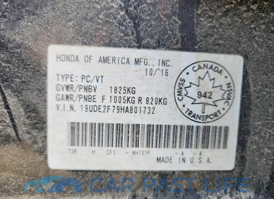 19UDE2F79HA801732# 12