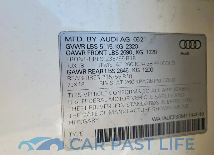WA1AUCF33M1144549# 12