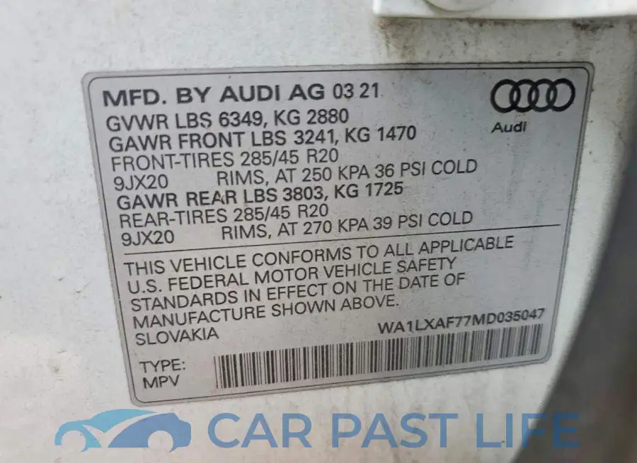 WA1LXAF77MD035047# 13
