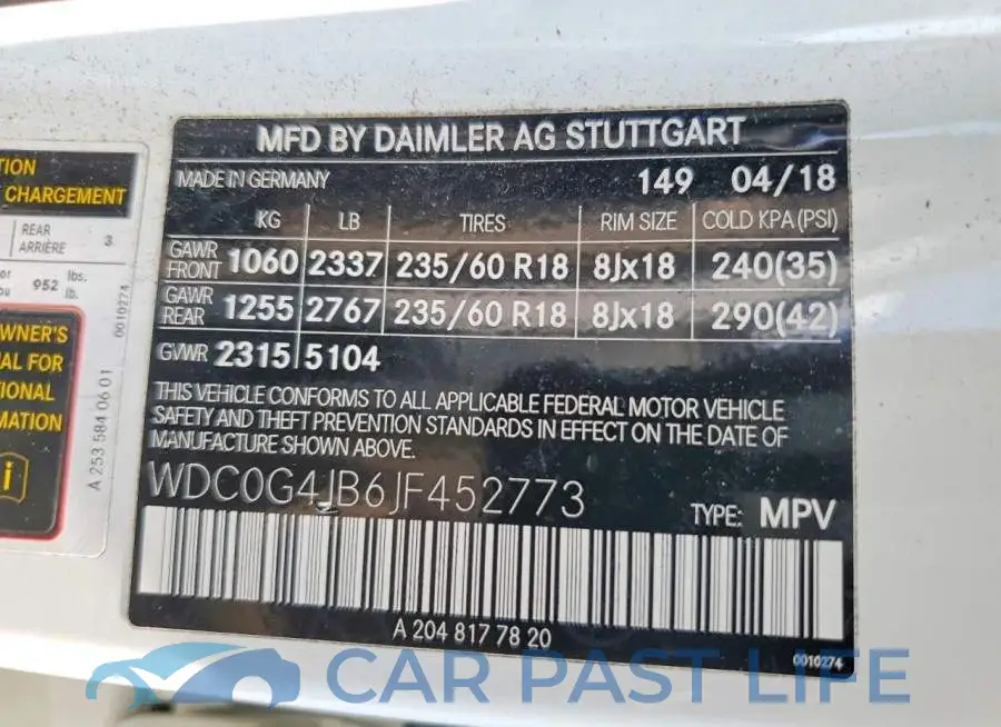 WDC0G4JB6JF452773# 13