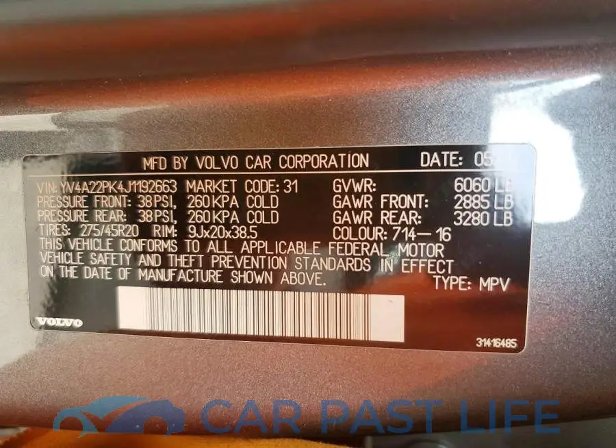 YV4A22PK4J1192663# 13