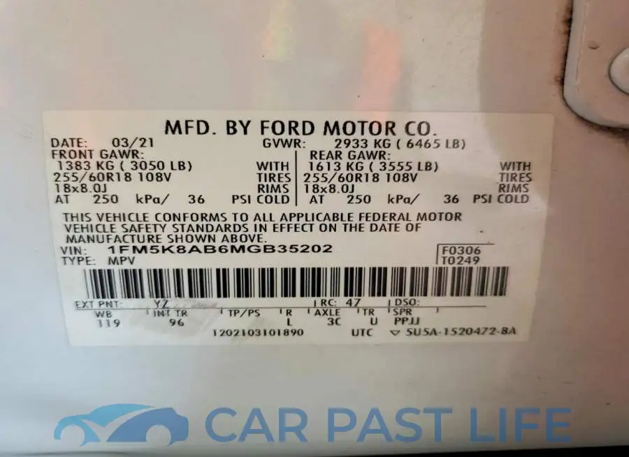 1FM5K8AB6MGB35202# 13